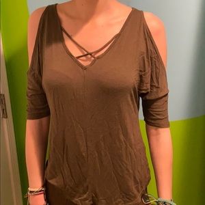 Green Open Shoulder Cris Cross Front